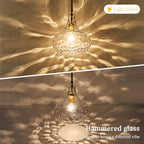 11" Hand-Blown Clear Glass Pendant Light with Hammered Texture, Gold Finish Adjustable Hanging Light Fixture for Kitchen Island, Dining Room, Hallway, Living Room - color: Gold Rod