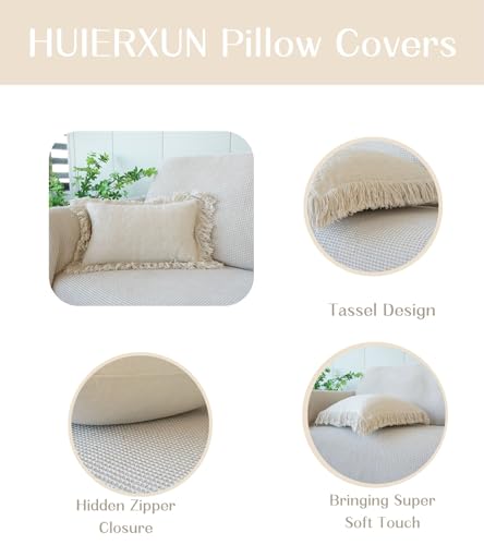 Solid Color Throw Pillow Cover with Fringe Tassels Super Soft Bed Pillow Shams Farmhouse Neutral Decorative Pillowcase for Sofa Couch Bed (PatternE,12"x20") - color: Pattern D, size: 12"x20",Throw Pillow Covers