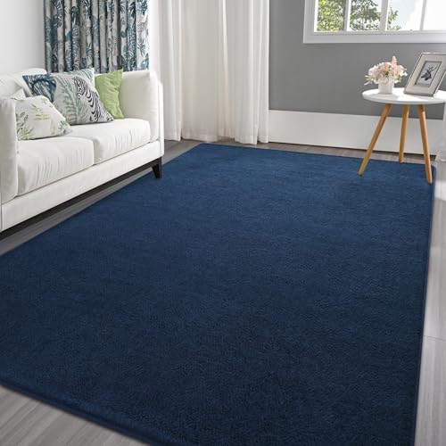 Pettop 4x6 ft Navy Blue Area Rugs for Bedroom Living Room, Washable Memory Foam Indoor Carpet, Modern Aesthetic Minimalist Non Slip Soft Comfy Carpet for Boys Girls Dorm Home Decor - color: Navy Blue, size: 4' X 6' (Rectangular)