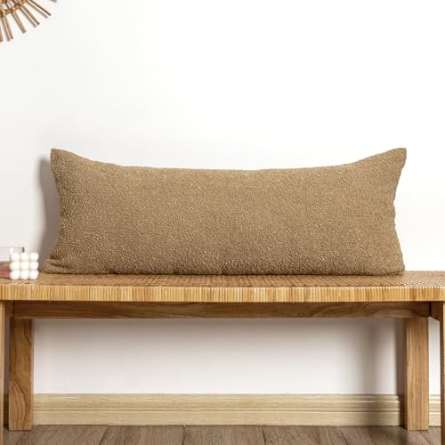 JoraLion Boucle Lumbar Pillow Cover 14x36 inch, Brown Textured Throw Pillow Cover Cushion Case for Sofa Bed Couch Living Room, Pack of 1 (Cover Only) - color: Brown, size: 36" x 14" (Pack of 1)