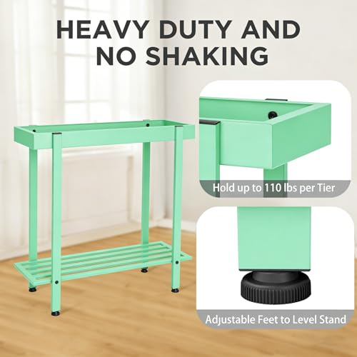 Honla Metal Plant Stand Indoor Outdoor,2 Tier Window Tall Plant Table Bench Shelf for Multiple Plants,26" L x 8.66" W x 24.40" H,Mint Green - color: Mint Green