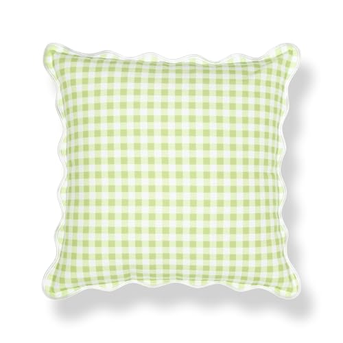 Hofdeco Premium Grandmillennial Coastal Hampton Patio Indoor Outdoor Throw Pillow Cover Only, 20"x20" Water Repellent for Backyard, Couch, Poolside, Grass Green Print Gingham - color: Grass Green Gingham 20"x20"