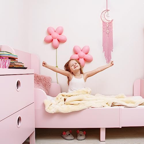 ANROYE Macrame Moon Dream Catcher for Girl, Pink Boho Crescent Dreamcatcher for Bedroom Adult, Handmade Kids Nursery Room Wall Hanging with Star Pendant for Teen, Bohemian Home Decoration Idea - color: Baby Pink, size: Without Light