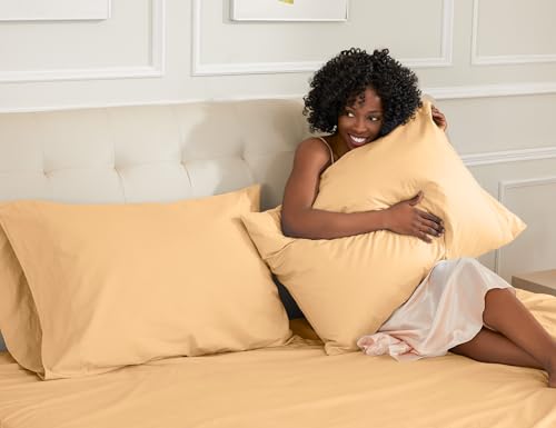 Sunflower Queen Pillowcases Set of 2, 100% Cotton Queen Size Pillow Cases 2, 20×30 inches Desert Mist, Soft and Breathable - color: Desert Mist, size: Queen (20"x30")