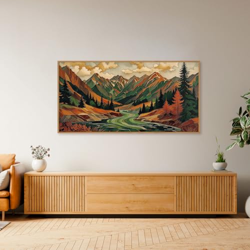 HPINUB Abstract Boho Mountain Framed Canvas Wall Art Set,Vibrant Forest Pine Tree Wall Decor,Textured Landscape Artwork Rustic Linear Scenery Art Print for Living Room,Bedroom,Office-20 x40 - color: Abstract Mountains Wall Art, size: 40"L x 20"W
