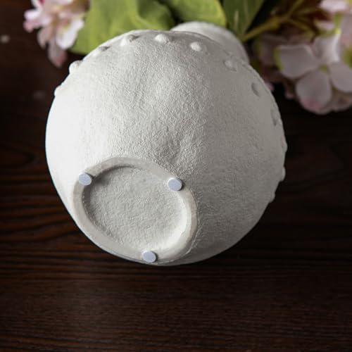 Mowtanco Rustic Ceramic Vase with Boho Wooden Beads, Matte Decorative Pottery for Modern Farmhouse and Bohemian Decor, Floral Arrangements, Living Room, Dining Table Centerpieces - color: White - Large