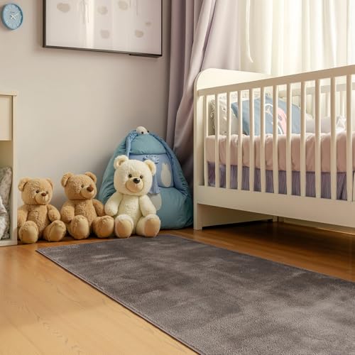 jinchan Solid Plush Runner Rug 2x5 Performance Shaggy Washable Hallway Rug Soft Modern Faux Wool Cozy Non Slip Carpet for Bedroom Laundry Room Living Room Kids Nursery Brown - color: Solid Brown, size: 2' x 5' (Runner)