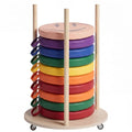 Mobile Floor Cushion Storage Cart for 15 Inch Round Sit Mats, Solid Wood Organizer with Smooth Rolling Casters, Classroom Flexible Seating Tidy Trolley for Daycare Preschool Home