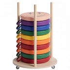 Mobile Floor Cushion Storage Cart for 15 Inch Round Sit Mats, Solid Wood Organizer with Smooth Rolling Casters, Classroom Flexible Seating Tidy Trolley for Daycare Preschool Home