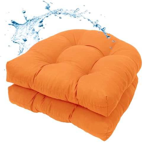 MTMR Water-Repellent Outdoor Chair Cushions Set of 2, 19”X19” Patio Chair Cushions with High Elasticity PP Cotton, Thick Tufted Outdoor Patio Furniture Cushions, Seat Cushions for Outdoor Furniture - color: Orange