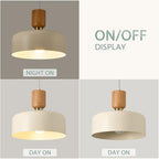 Modern Pendant Lighting,12 inch,Natural Wood and Brass Accent,Adjustable Pendant Light Fixtures for Kitchen Island,Dining Room,Soft Cream - color: Soft Cream