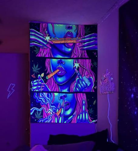 Hippie Hippy Wall Tapestry Trippy Smoking Tapestry Blacklight Tapestries for Stoner Bedroom Room Decor Weed Accessories Smoke Tapestrys Marijuana Cannabis High ST Poster Trippy Room Decor 29” x 37” - color: Pink 2024 S, size: 37"L x 29"W