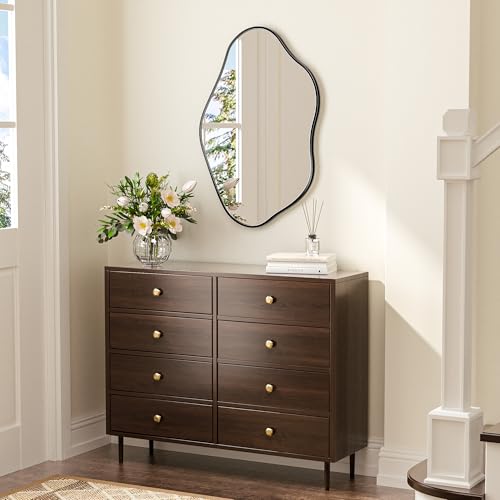 Keonjinn Black Irregular Mirrors for Wall 24" x 36" Inch, Asymmetrical Metal Frame, Tempered Glass Decorative Mirror for Bathroom, Bedroom, Living Room, Entryway(Horizontal/Vertical) - color: Black, size: 36"L x 24"W