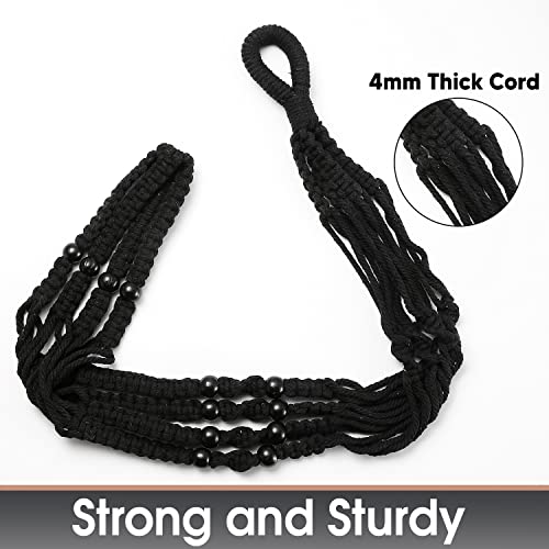 43 Inches Macrame Planter Hanger Large for 12 inch Pot + Swag Hook (Extra Long & Big) | Large Hanging Planter for Indoor Plants | No Tassel, Cotton Rope, NO Pot/Plant Included (Black)(XL) - color: Black