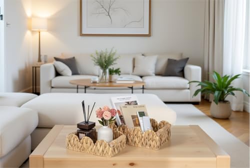 Kriitools Scalloped Wicker Rattan Baskets for Shelf, Toilet Paper Storage Basket for Over Toilet Storage Shelf, End Table, Living Room, Bedroom, Shelves, Handwoven Farmhouse Home Decor, Natural Set 2 - size: Small