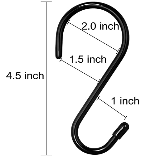 12 Pack 4-1/2 Inch S Hooks, Large Vinyl Coated Closet Hooks Non Slip Heavy Duty for Hanging, Steel Metal Black Rubber Coated for Jeans Plants Clothes Pot Pan Cups Towel - color: Black