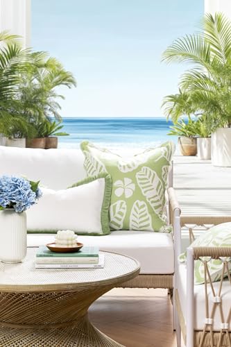 Hofdeco Premium Coastal Hampton Patio Indoor Outdoor Throw Pillow Cover Only, 20"x20" Water Repellent for Backyard, Couch, Poolside, Grass Green Print Palm Leaves and Hisbucs Flowers - color: Grass Green Palm Leaves and Hisbucs Flowers 20"x20"