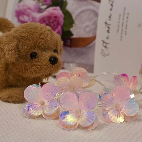 Fiber Optic Flower String Lights Battery Operated 5ft 10 LED Artificial Flower Garland Fairy Lights for Wedding Christmas Party Room Garden Decor (Warm White, 5ft) - size: 5ft