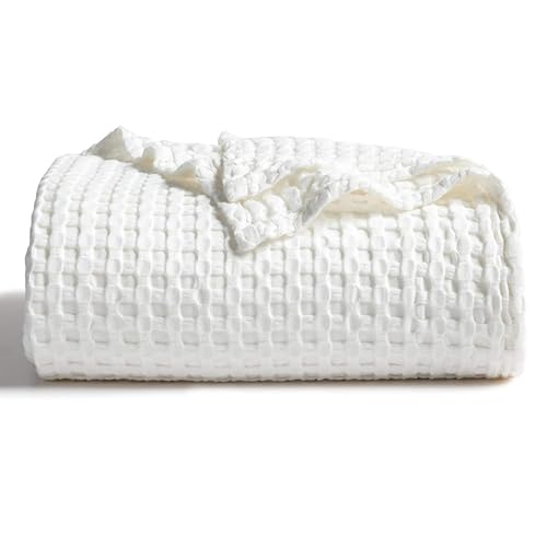 Bedsure Cooling Cotton Waffle Weave Throw Blanket - Lightweight Breathable Blanket of Rayon Derived from Bamboo for Hot Sleepers, Luxury Throws for Bed, Couch and Sofa, Ivory, 50x70 Inches - color: Ivory, size: Throw XL (50" X 70")