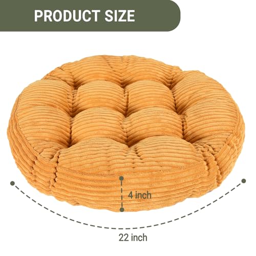 Large Floor Pillow for Adults, 22x22" Memory Foam Floor Cushion with Corduroy Cover, Round Floor Sitting Cushions for Meditation, Lounge,Seating for Yoga, Tatami Living Room (2, Round-Orange) - color: Round-orange
