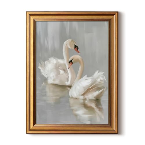 HUARCEY Gold Framed Vintage Wall Art for Living Room, Animals Painting Prints Shelf Decor for Kitchen, Aesthetic Bedroom Wall Art, Best Gifts for Friends or Family - Two Swans 16L x 12W - color: Two Swans, size: 16"L x 12"W