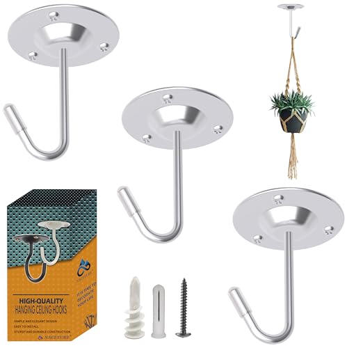 NACETURE Ceiling Hooks for Hanging Plants 3 Pack - Plant Hanger Indoor Hanging Hooks Metal Plant Bracket Iron Lanterns Hangers for Wind Chimes (Stainless Steel 3 Pack) - color: Stainless Steel 3 Pack