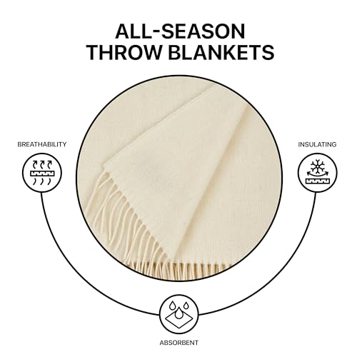 | Wool Blanket/Throw | 100% New Zealand Wool | Perfect for Home and Outdoors | Virgin Wool Throw with Fringes 67"x79" (170 x 200 cm) - color: Creamy White, size: Queen