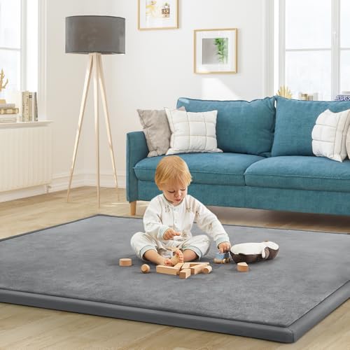 Baby Play Mat for Floor Nursery Rug Muscle Mat Area Rug Playroom Rug 79"x138" Playpen Mat Elastic Foam 1.3" Thick Crawling Mat for Babies,Toddlers, Infants, Kids,Grey - color: Grey, size: 79"x138"