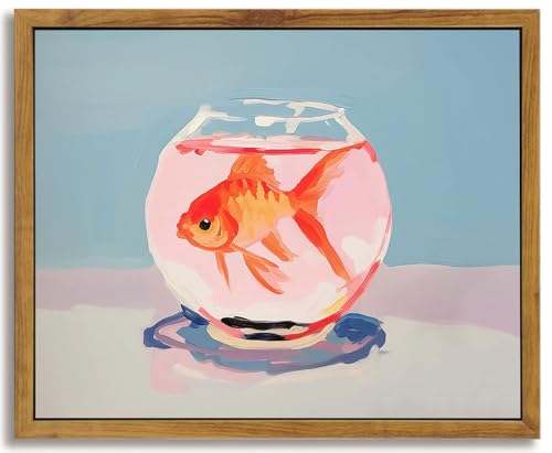 Framed Vintage Goldfish Canvas Wall Art Eclectic Goldfish in Fish Tank Poster Print Pink Preppy Aesthetics Picture Elegant Painting Wall Decor for Living Room Bedroom Dorm Bathroom 8x10in - color: Goldfish, size: 10"L x 8"W