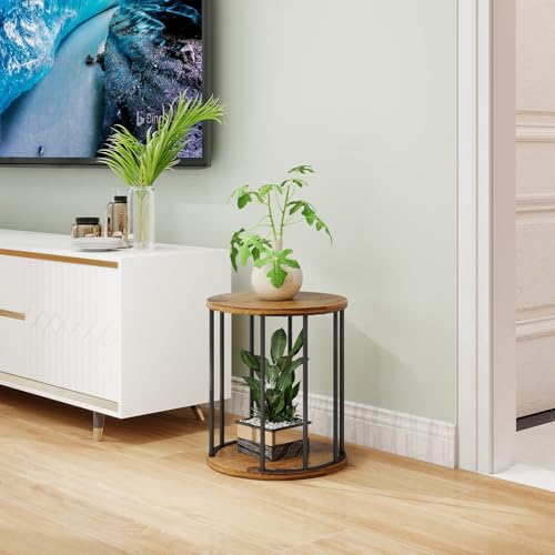 Plant Stand Indoor,small plant stool,Flower Pot Corner stand holder,Mid Century Heavy Duty Metal Tall Home Decor,Modern Round End Table,Small Rustic Display Stand for Living Room,Bedroom(Brown,14In) - color: 35cm brown