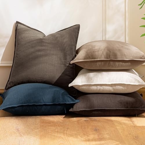 Decorative Linen Solid Throw Pillow Covers 18x18 Inch Set of 2 Coffee Boho Accent Farmhouse Pillows Modern Neutral Home Decor for Couch Sofa Living Room Bed - color: Coffee, size: 18" x 18" (Pack of 2)