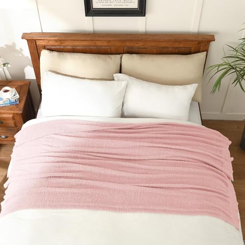 JOOJA Light Pink Throw Blanket, Soft Fluffy Fuzzy Knit Blanket for Couch Bed Sofa, Cozy Plush Warm Blanket for Bedroom Living Room, Spring Home Decor, 50x60 Inches - color: Pink, size: 50x60