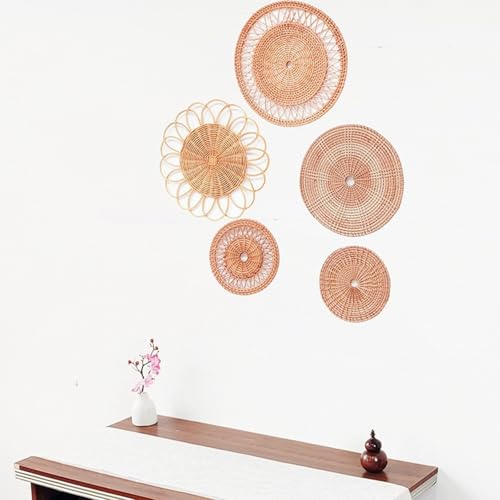 LEIQI Handwoven Rattan Round Flat Wall Basket Nordic Styles Artisanal Weave Hanging Wall Decors for Living Room - size: B