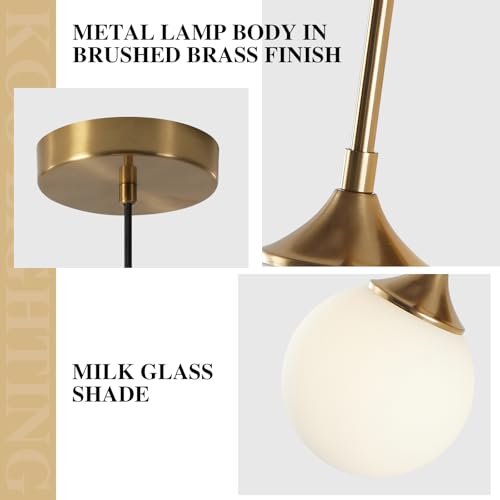 KCO Lighting Mid Century Modern Milk Glass Pendant Light Large White Globe Hanging Light Gold Ceiling Light Fixture 1 Light Pendant Lighting Brushed Brass Hanging Light Fixture - color: White