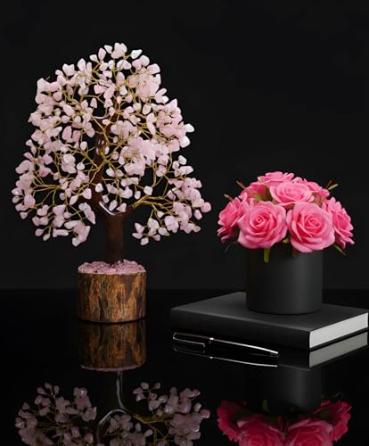 BOMBAY CRYSTALS EXPORT Rose Quartz Crystal Tree of Life – Handmade Healing Gemstone Money Tree for Positive Energy, Good Luck & Prosperity | Home & Office Decor | Gift for Women & Mom - color: Rose Gold