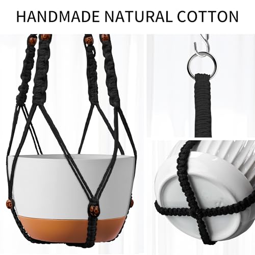 Macrame Plant Hanger - Fits 6-15 Inch Pots, Hanging Planter Holder for Indoor Outdoor, Cotton Rope Boho Home Decor, 43 Inch, Set of 2, Black - color: Black, size: 43+43in
