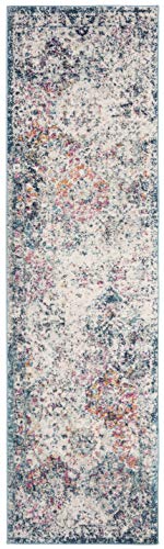 SAFAVIEH Madison Collection Runner Rug - 2'3" x 8', Navy & Teal, Boho Chic Distressed Design, Non-Shedding & Easy Care, Ideal for High Traffic Areas in Living Room, Bedroom (MAD611N) - color: Navy/Teal, size: 2'3" x 8' (Runner)