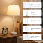 JUNNAI White Table Lamps Set of 2, 22" to 30" Adjustable Height Bedside Lamps for Living Room 3 Color Temperatures Tall Nightstand Modern Lamp for Bedroom Office End Table (Bulbs Included) - color: White Set of 2