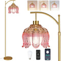 QIYIZM Pink Floor Lamp for Living Room,Bedroom,Glass Gold Dimmable Standing Lamp with Remote,Mid Century Modern Brass Tall Lamp Boho Floor Lamps Arc Stained Tulip Flower Floor Light Lamp Bohemian - size: 30-Floor Lamp