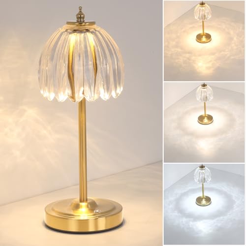 Shenmoyl Tulip Table Lamp with 5000mAh Battery & Touch Control, Cordless Table Lamp with 3 Colors, Dimmable Rechargeable Table Lamps for Bedroom, Nightstand, Living Room, Entryways (Transparent Tulip) - color: Transparent Tulip, size: 1 Pack