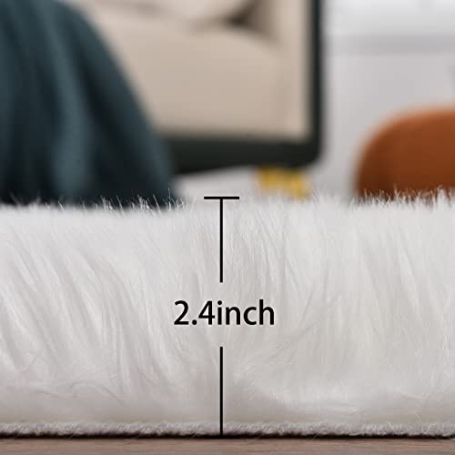 ORINOVA White Faux Sheepskin Fuzzy Fur Rugs for Bedroom Small Machine Washable Fluffy Area Rugs for Living Room 2x4 Shag Nursery Rug - color: White, size: 2' x 4' (Sheepskin Fur)