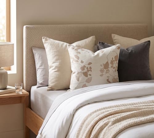 SanVia Cotton Throw Pillow Covers 20x20 – Handwoven Jacquard Texture, Fade-Resistant, No Pilling – Hidden Zipper, Decorative Cushion Cover for Sofa, Couch, Bed – Insert Not Included (Floral, Beige) - color: Taupe Beige, size: 20" x 20"