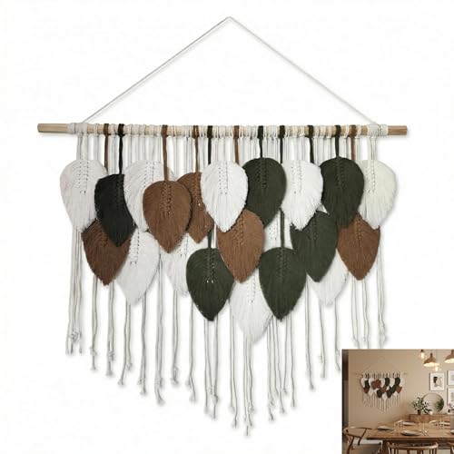 Jditngp Large Macrame Wall Hanging Boho Woven Leaf Tapestry,Hand Woven Leaf Tassels Home Wall Decorations Bohemian Leaf Feather Large Wall Art Decor for Bedroom Living Room Apartment 39" Wx31.5 L - color: brown21