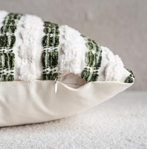Caflife Boho Lumbar Pillow Covers 14x36 Inch Long, Farmhouse Green Striped Textured Chenille Decorative Couch Pillow Cases, Rustic Accent Cushion Covers for Sofa Bed Living Room Bedroom, Pack of 1 - color: Green, size: 36" x 14" (Pack of 1)