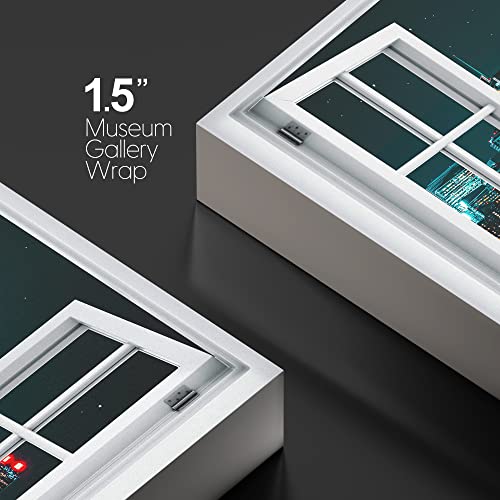 wall26 Canvas Print Wall Art Window View Futuristic Night New York City Skyscraper Wilderness Nature Photography Realism Urban Landscape Colorful Multicolor for Living Room, Bedroom, Office - 12"x18" - color: A34-2204-win24, size: 18"L x 12"W