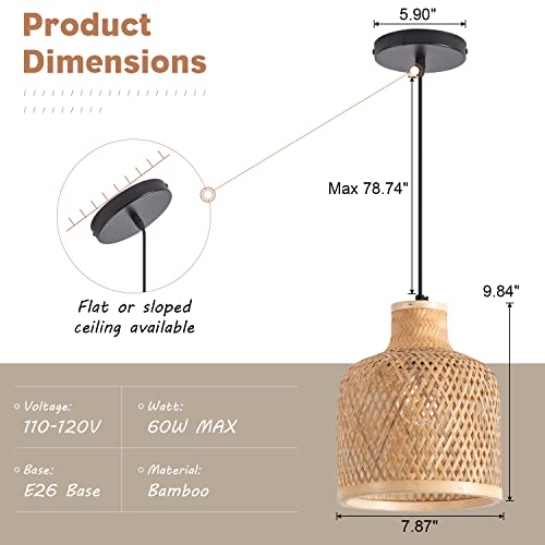 Modern Bamboo Woven Pendant Light, 2 Pack 7.8" Dome Coastal Bamboo Wicker Dome Pendant Lighting Fixture for Kitchen Dining Room Living Room Foyer - color: 7.8"- 2 Pack