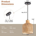 Modern Bamboo Woven Pendant Light, 2 Pack 7.8" Dome Coastal Bamboo Wicker Dome Pendant Lighting Fixture for Kitchen Dining Room Living Room Foyer - color: 7.8"- 2 Pack