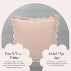 BEBE BASK Scalloped Pillow Cover - Set of 2-18 x 18 Inch - Scallop Pillow Covers – Peach Pink Scalloped Pillows - Scallop Pillows - 100% Cotton - Grandmillennial Style (Peach Pink/White) - color: Peach Pink/White