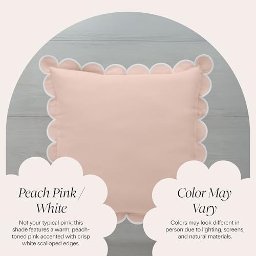 BEBE BASK Scalloped Pillow Cover - Set of 2-18 x 18 Inch - Scallop Pillow Covers – Peach Pink Scalloped Pillows - Scallop Pillows - 100% Cotton - Grandmillennial Style (Peach Pink/White) - color: Peach Pink/White