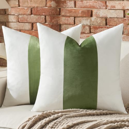 AmHoo Pack of 2 Velvet Panel Cotton Pillow Covers Decorative Pillowcase Cushion for Couch Sofa Bedroom 18 x 18-Inch Sage Green - color: Sage Green, size: 18" x 18" (Pack of 2)